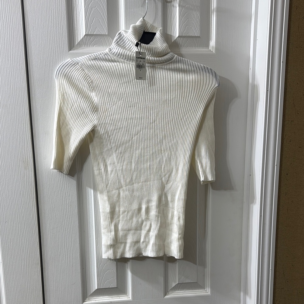 Express White Ribbed Turtleneck Sweater